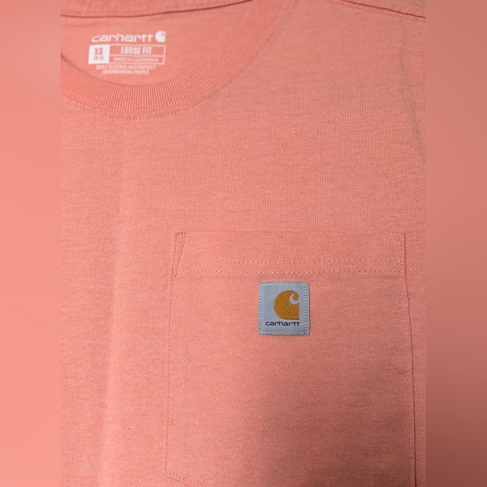 Carhartt T-shirt Loose Fit Cotton Coral Peach Pocket (Size XS) - Picture 6 of 10